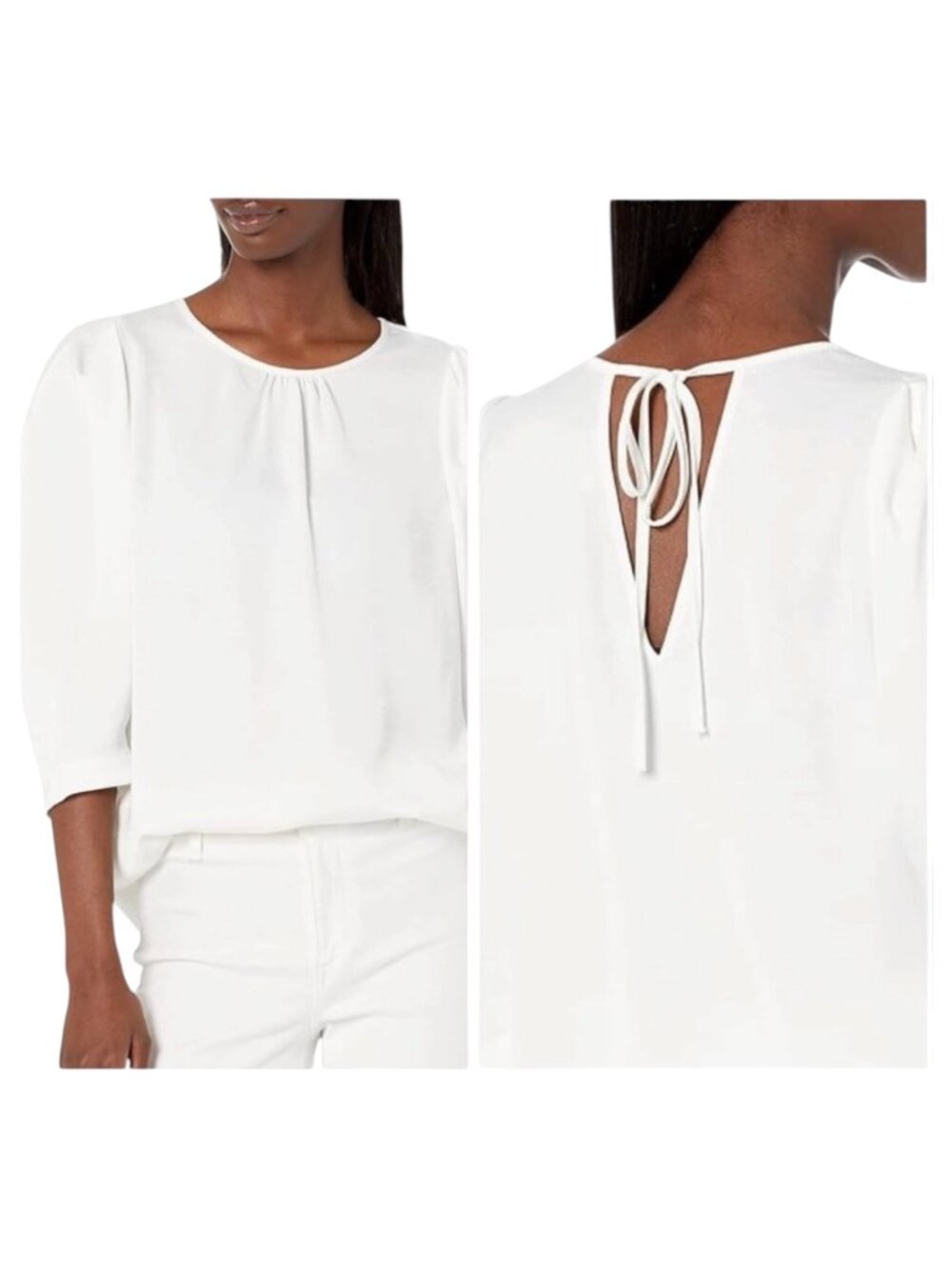 Karl Lagerfeld Shirt Women Medium White Satin Silky‎ Tie Back Blouse NWT Preppy
